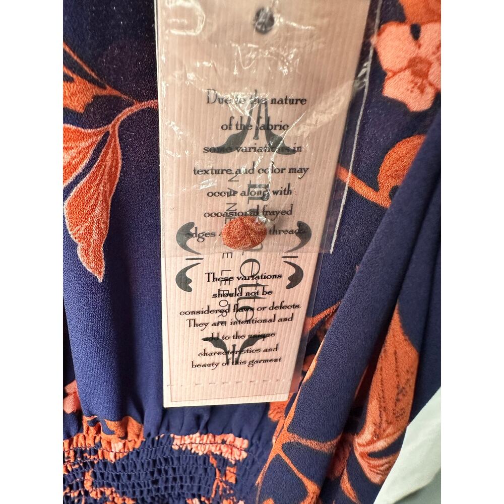 Nanette Lepore Navy Orange Size M Midi Sleeveless NWT Dress Ruched Waist Resort - Picture 4 of 8